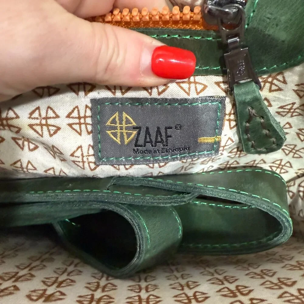 Zaaf Ethiopian Leather Briefcase/Bag With Crossbody Strap - Green